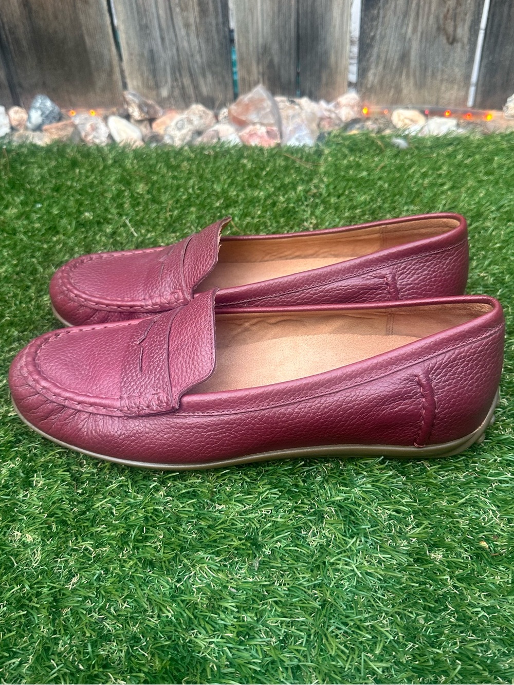 Vionic Burgundy Pebbled Leather Penny Loafers - Picture 3 of 7